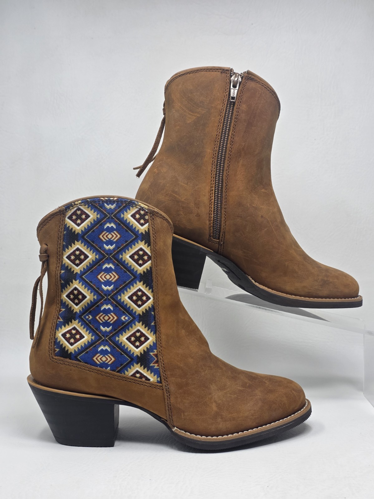 Wrangler Womens Brown Leather Tapestry Western Ankle Boots KWB0006 Size 6.5 B