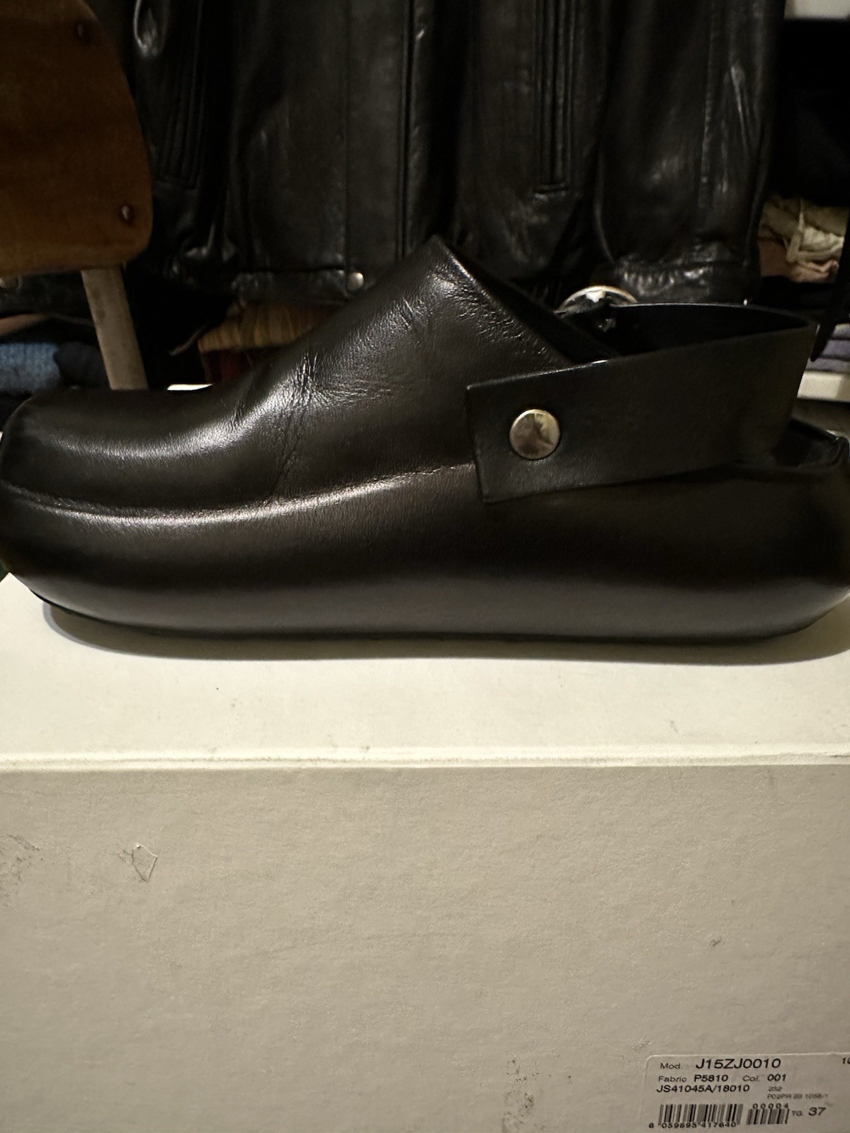 Retail $1,280 Jil Sander Sabot Leather Sandals Clogs 37 Black Mules Slide Italy