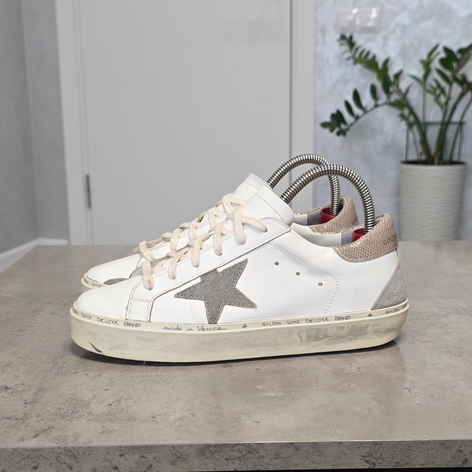Golden Goose Hi Star Women’s Sneakers White Leather Platform Shoes Size 39