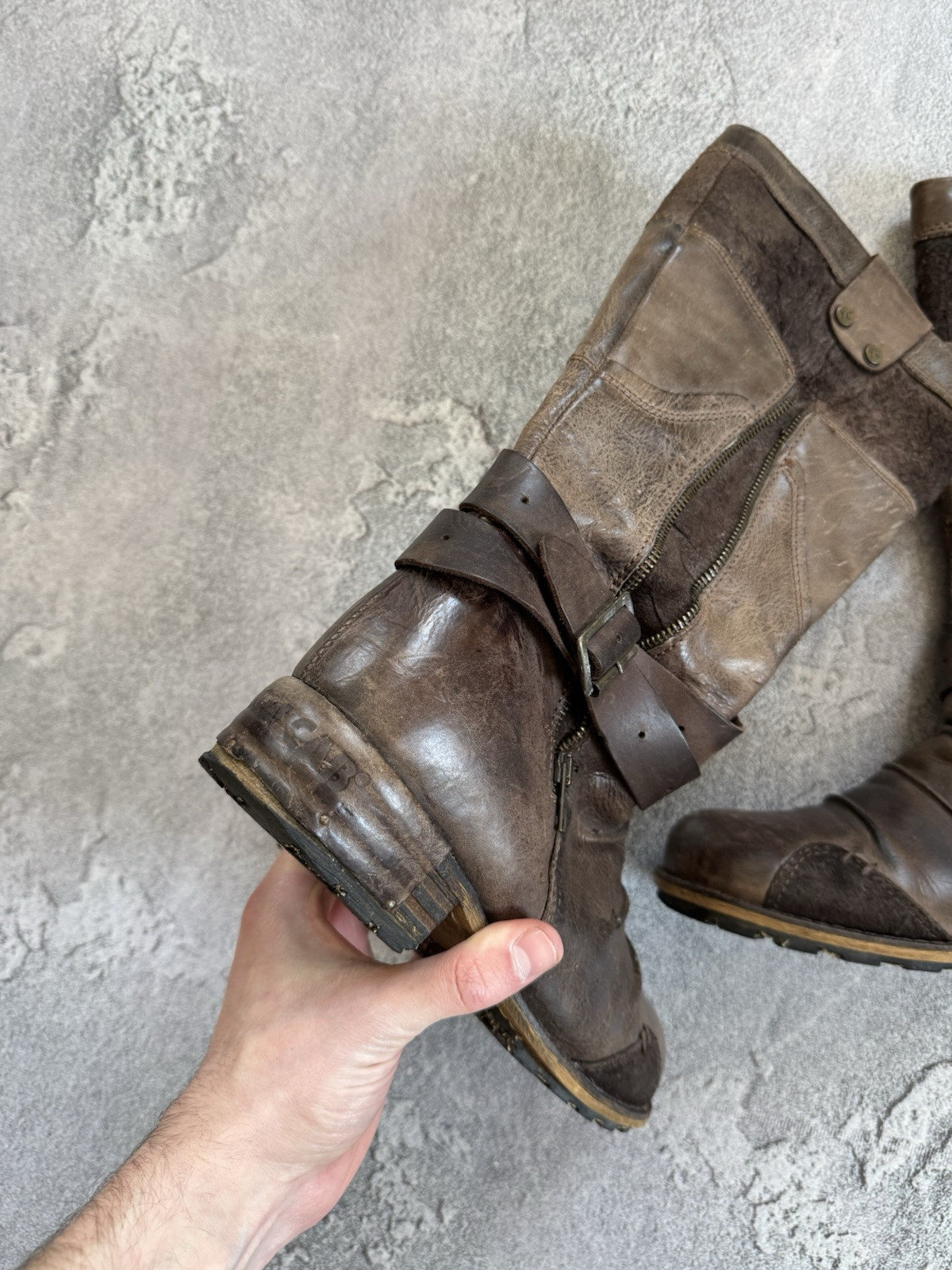 Yellow Cab 40size Brown Leather Western High Boots Shoes Cowboy Biker Motorcycle