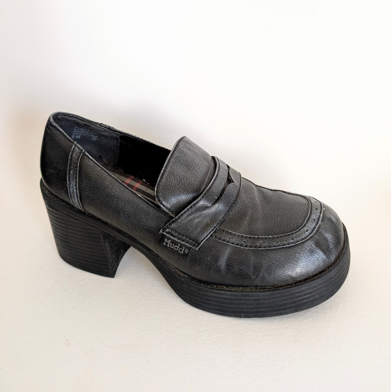 Vintage Mudd Y2K Black Chunky Block Heel Platform Loafer Shoes Size 8 90’s RARE