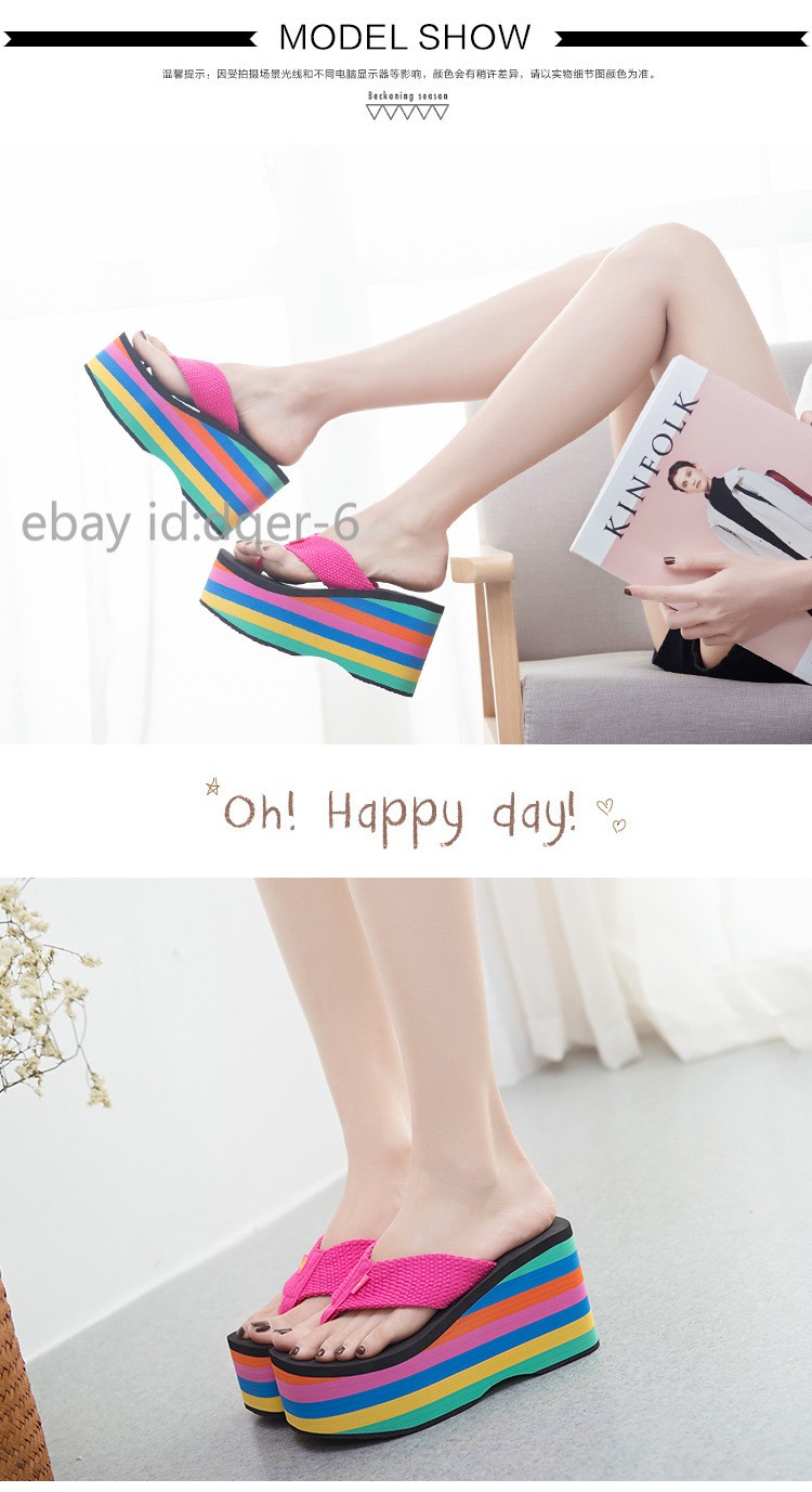 Womens Wedges Flip Flops Summer High Heels Sandals Platform Slippers Solid Shoes