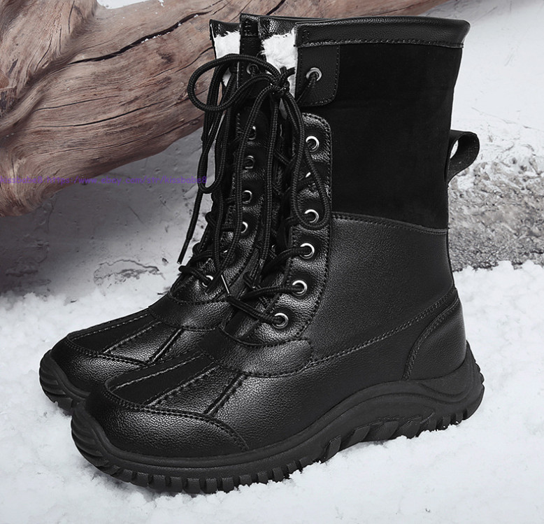 Womens Faux Leather Winter Snow Boots Warm Fleece Shoes Mid Calf Walking Boots