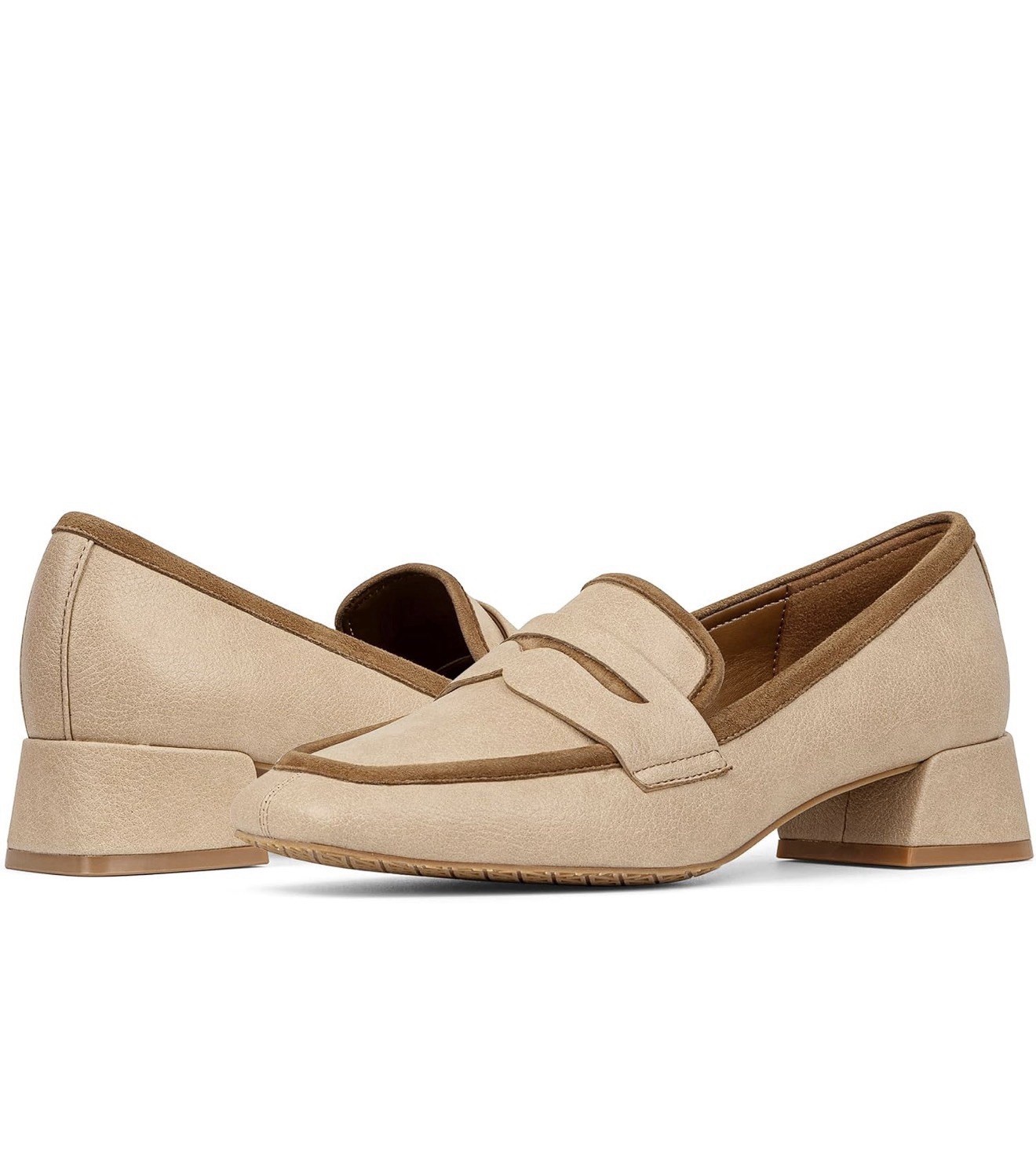 Donald Pliner Women’s Beige Leather Square Toe Penny Loafers Slip-On Size 8.5