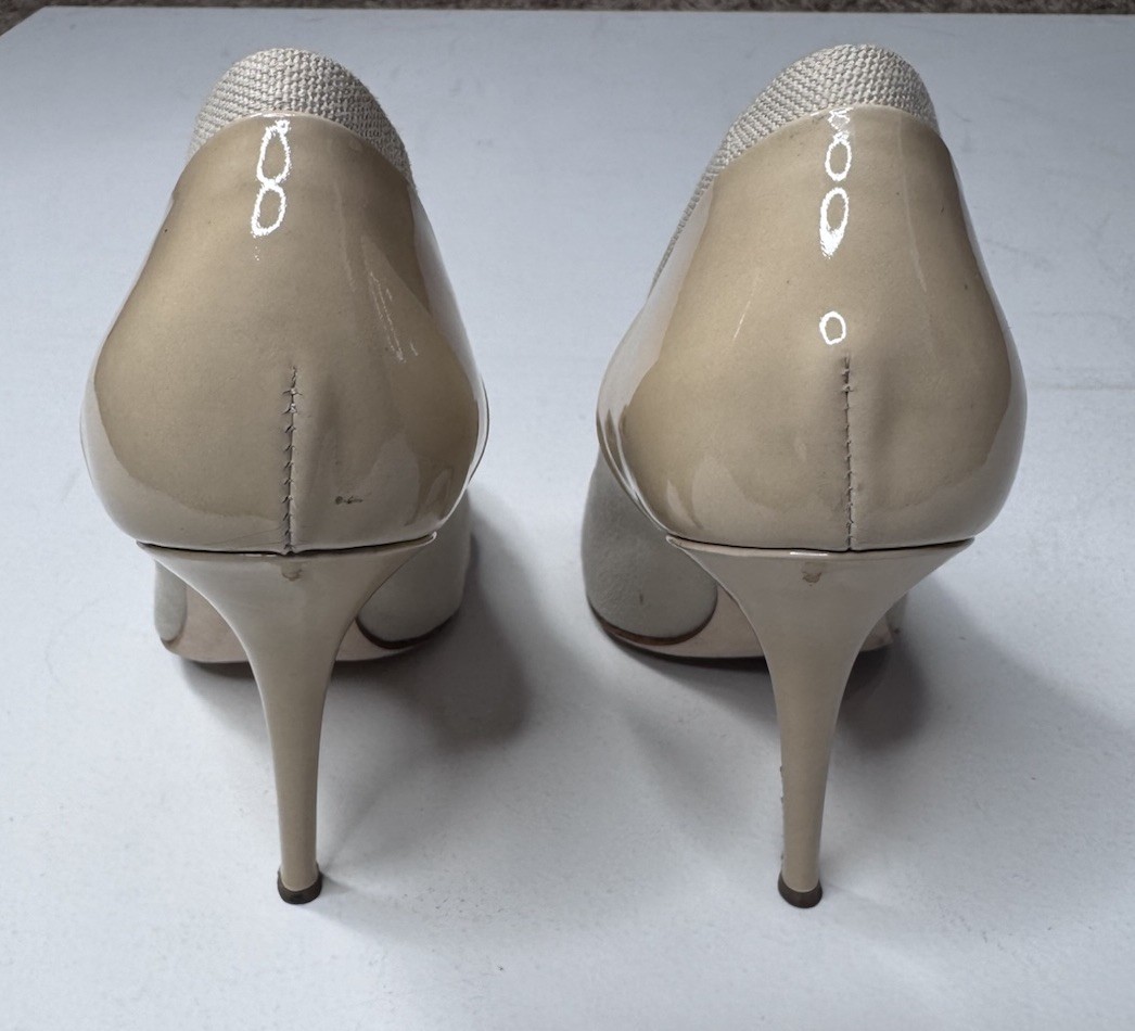 Giuseppe Zanotti Design Italy Canvas Leather Cap Toe Heels Pumps EU 37 Nude