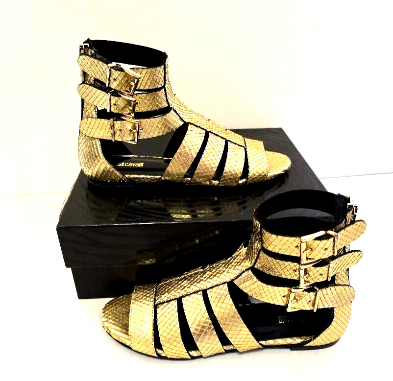 Just Cavalli Python Gold Gladiator Sandal Women’s Size Euro 37 / US 7 NWT