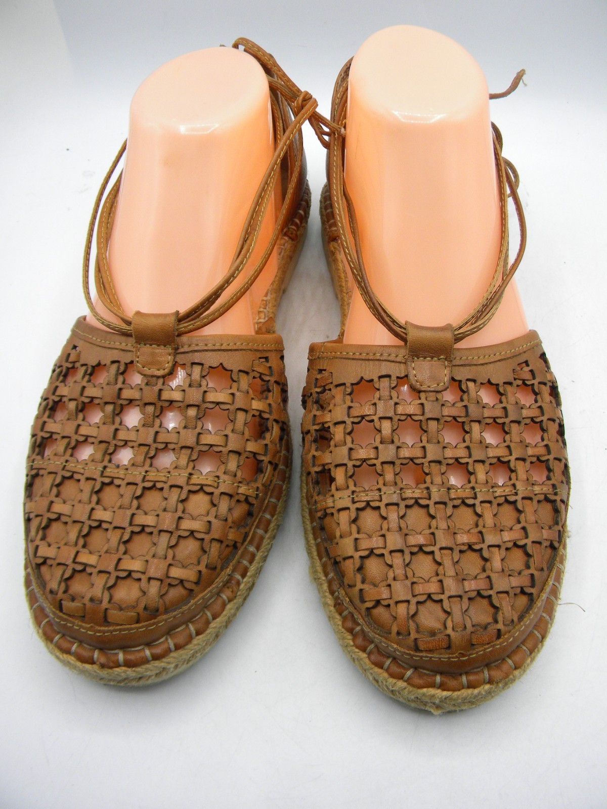 PIKOLINOS Cadamunt Brandy Leather Ankle Wrap Espadrille Size 40