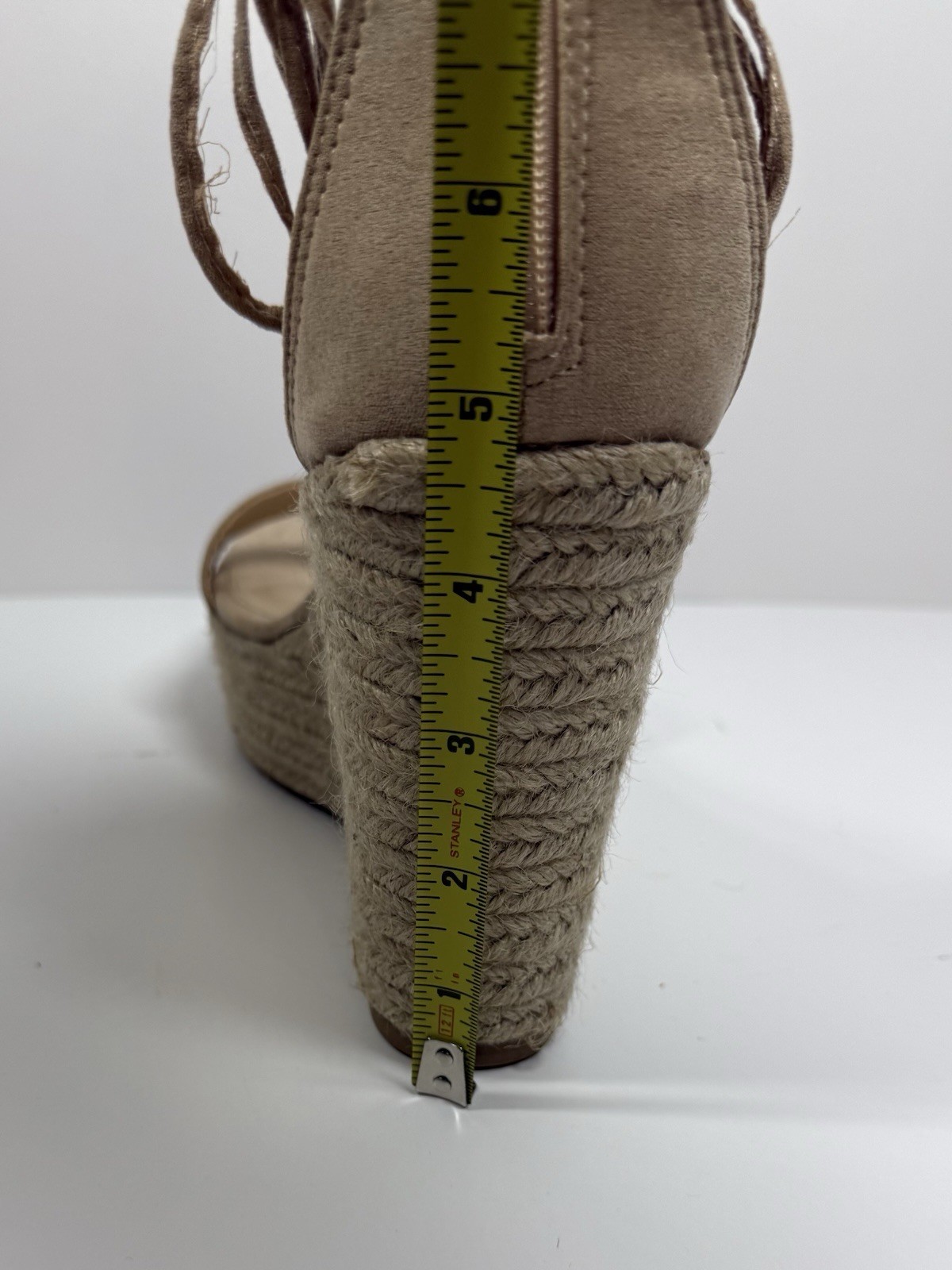 Beige Fringe Espadrille Wedge Sandals Zipper Ankle Strap Fabric Women Size 8