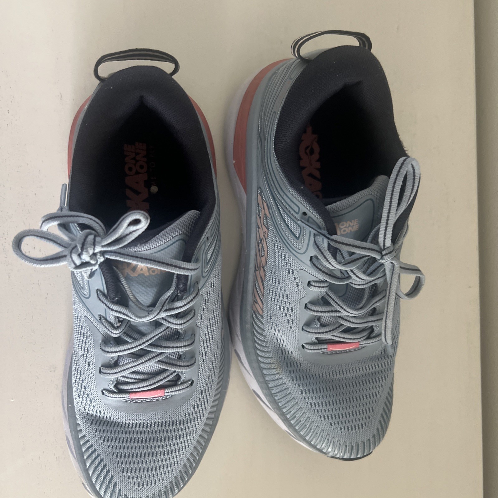 Hoka One One Bondi 7 Women’s Running Shoes Blue Fog Rose Gold Max Cushion Sz 7