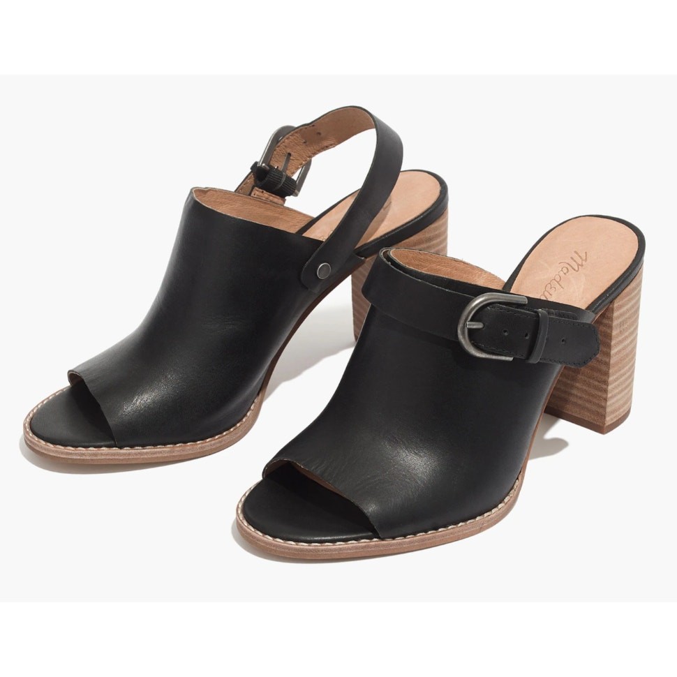 Madewell The Riley Convertible Slingback Mules in Black Leather 8.5