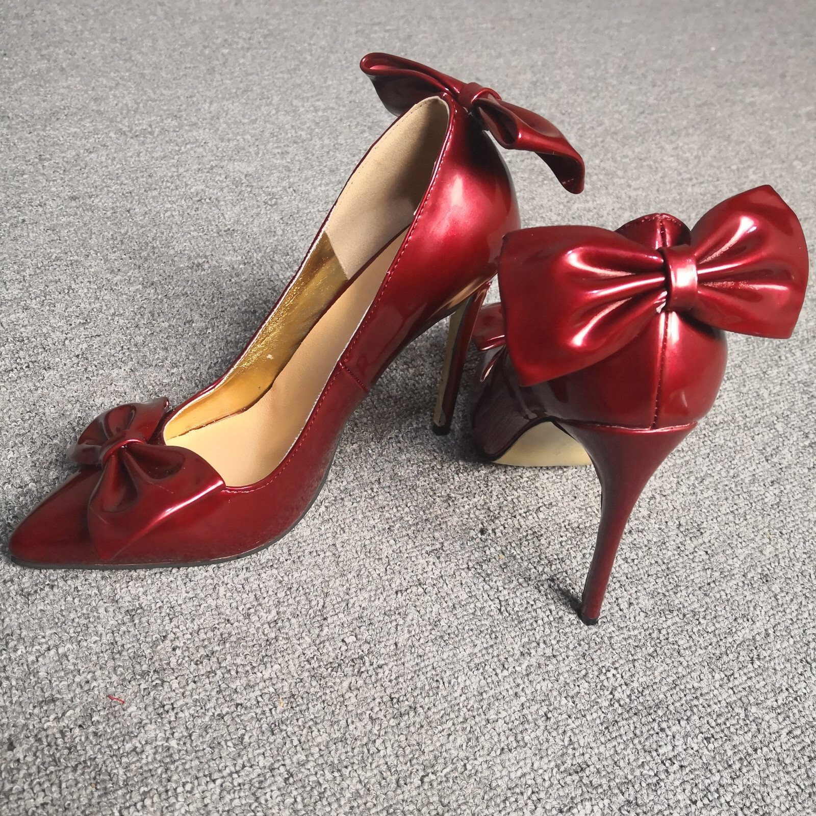 Wine Red Women Pumps Pointed Toe Stiletto High Heels Bow Party Shoes Size 4-15