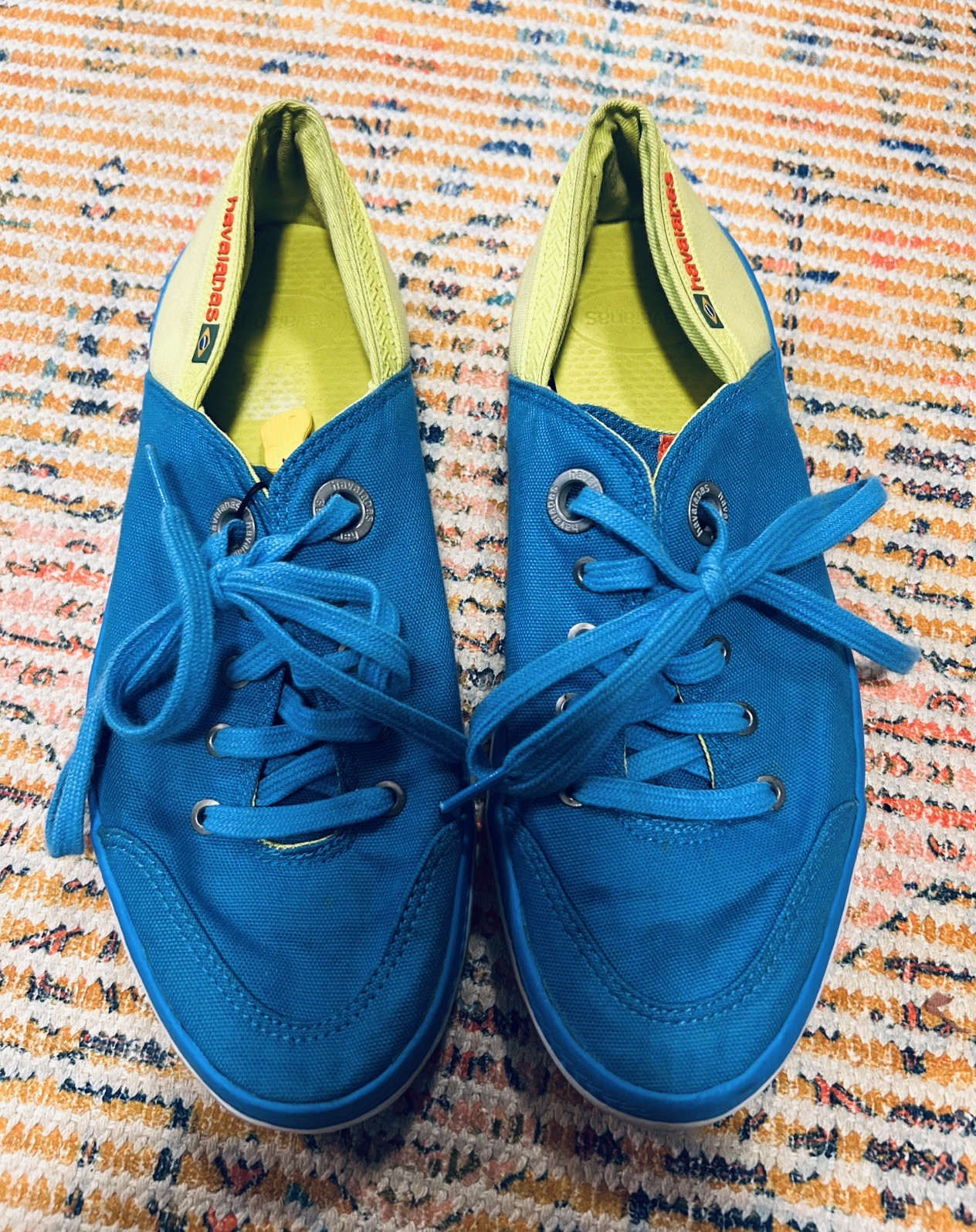 Havaianas Lace Up Beach Sneaker Flat size 9W/ 8M Canvas Shoes Blue/Green
