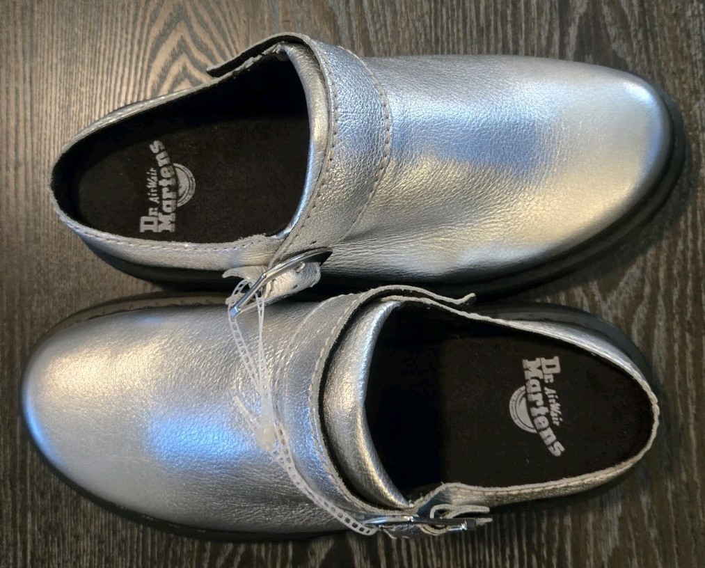 Dr. Martens Laketen Slingback Silver Mule Metallic Size M9/W10