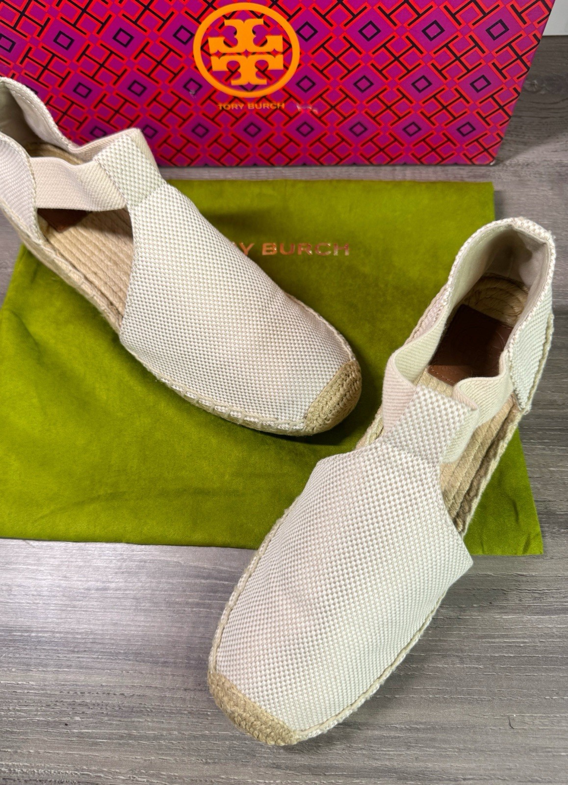 Tory Burch Sz 8M Catalina Wedge Espadrille in Natural Tan Closed Toe Sandal $235
