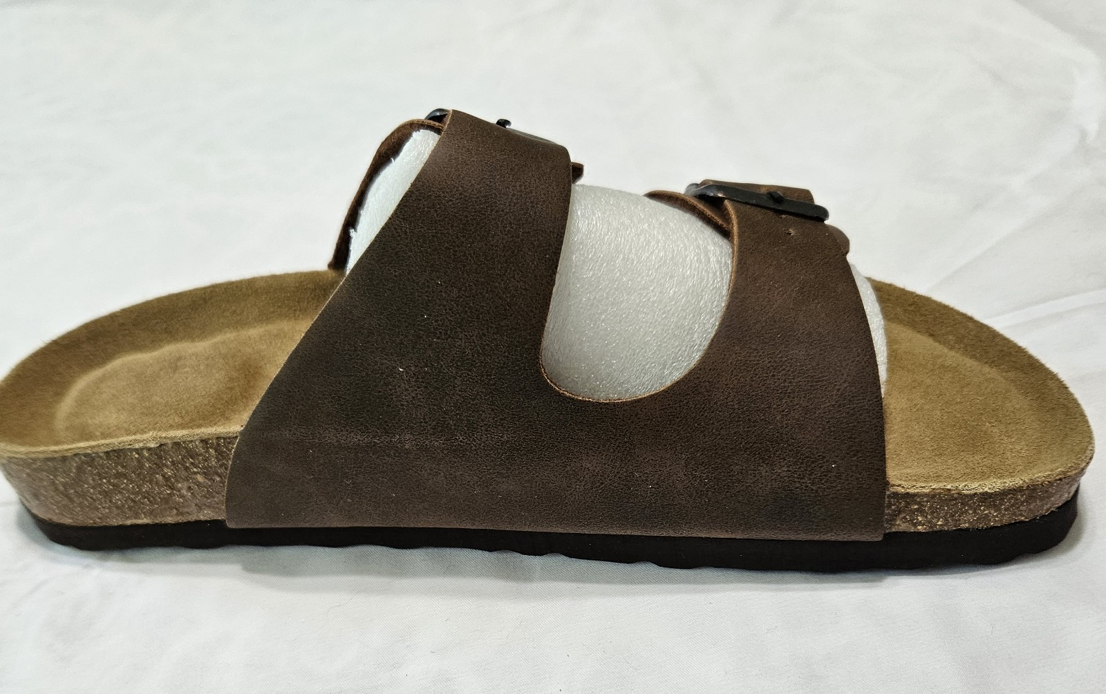 Cushionaire Womens 10M Cork Footbed Sandals Lane Brown Oily Double Buckle