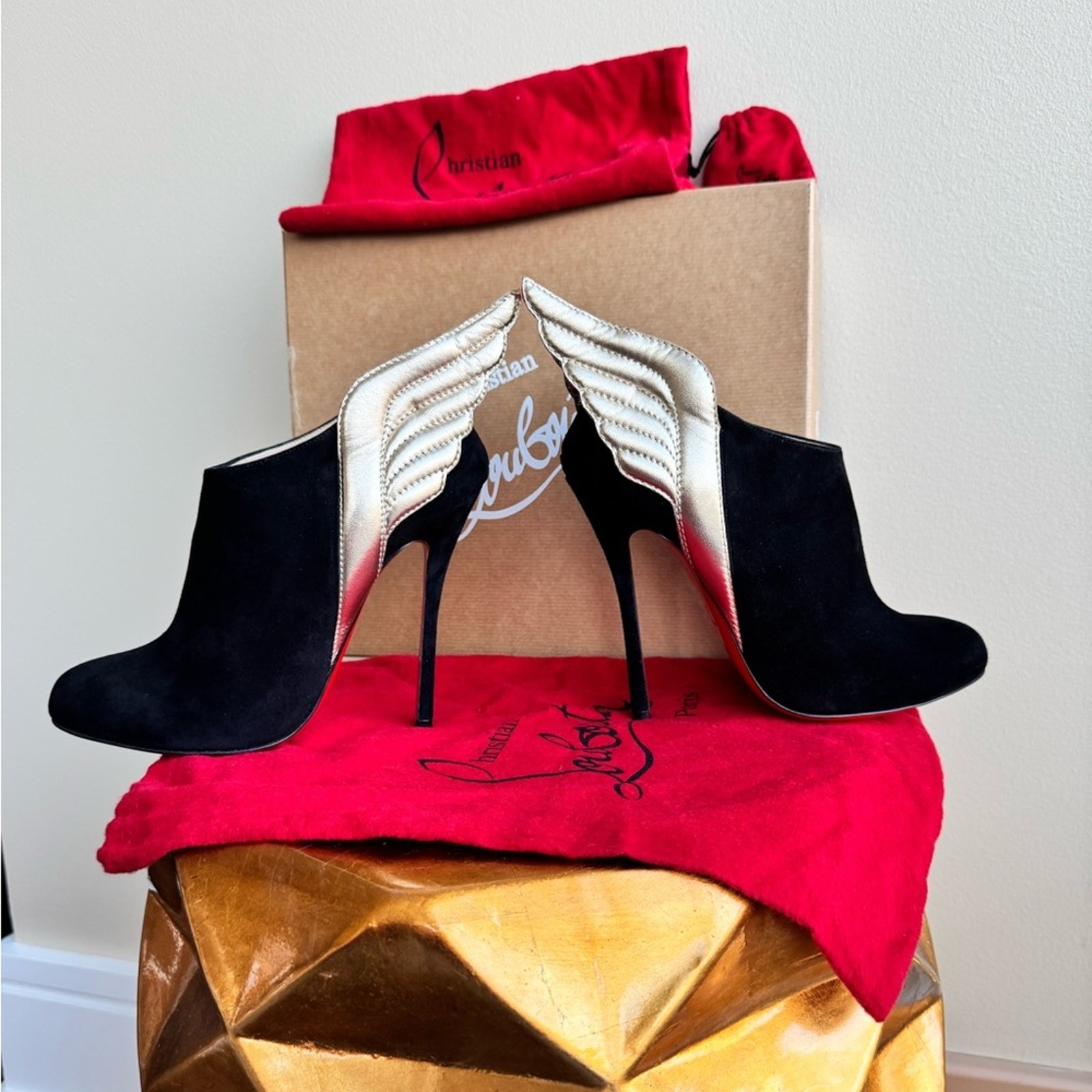 Christian Louboutin Mercura Suede Leather Boots with Wings, US Size 9 (CL 39.5)