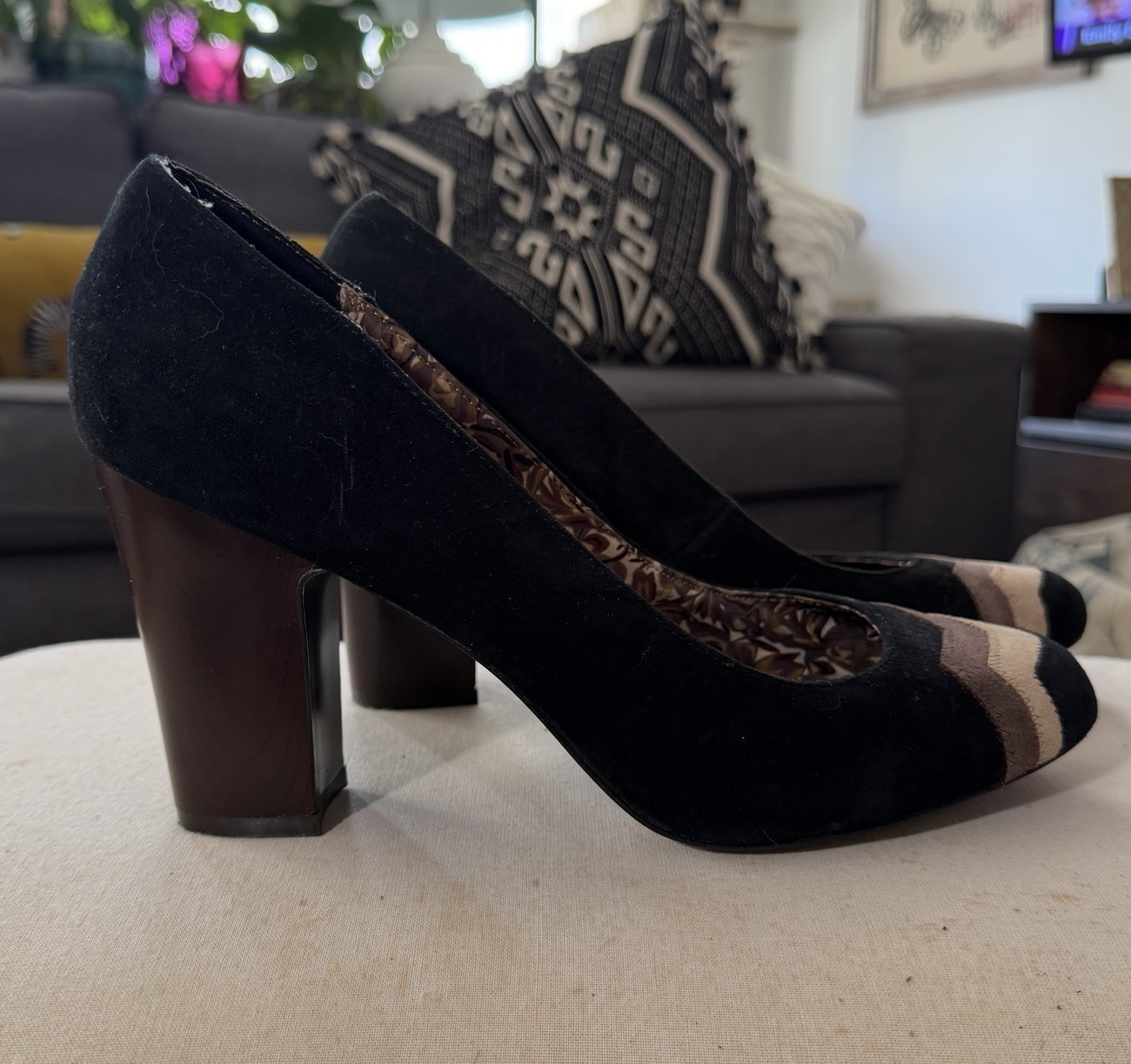 Missoni for Target Suede Chevron Block Heel Pumps Black Size 11 Retro Designer