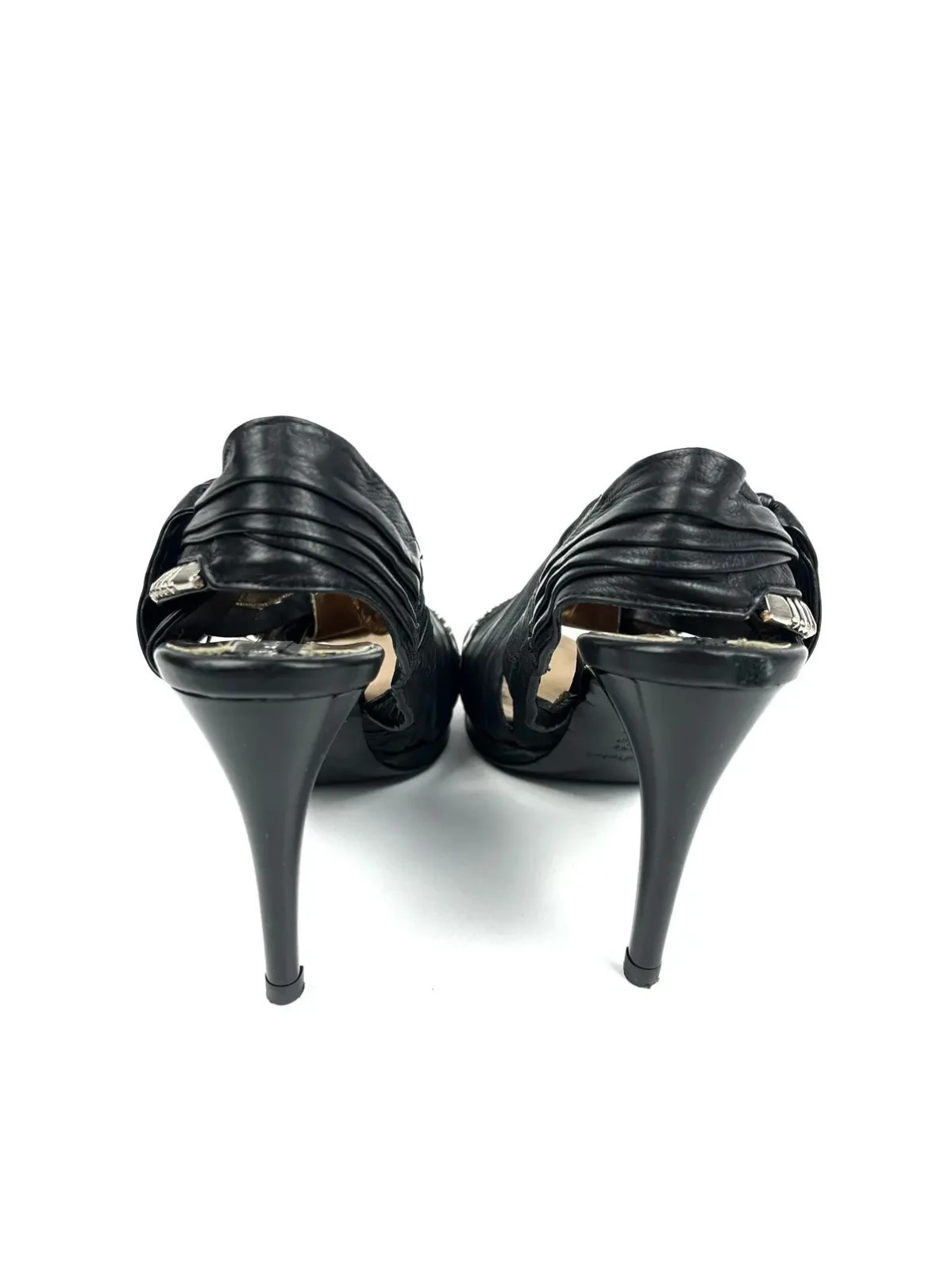 Baldinini Black Leather Zip Slingback High Heel Sandals