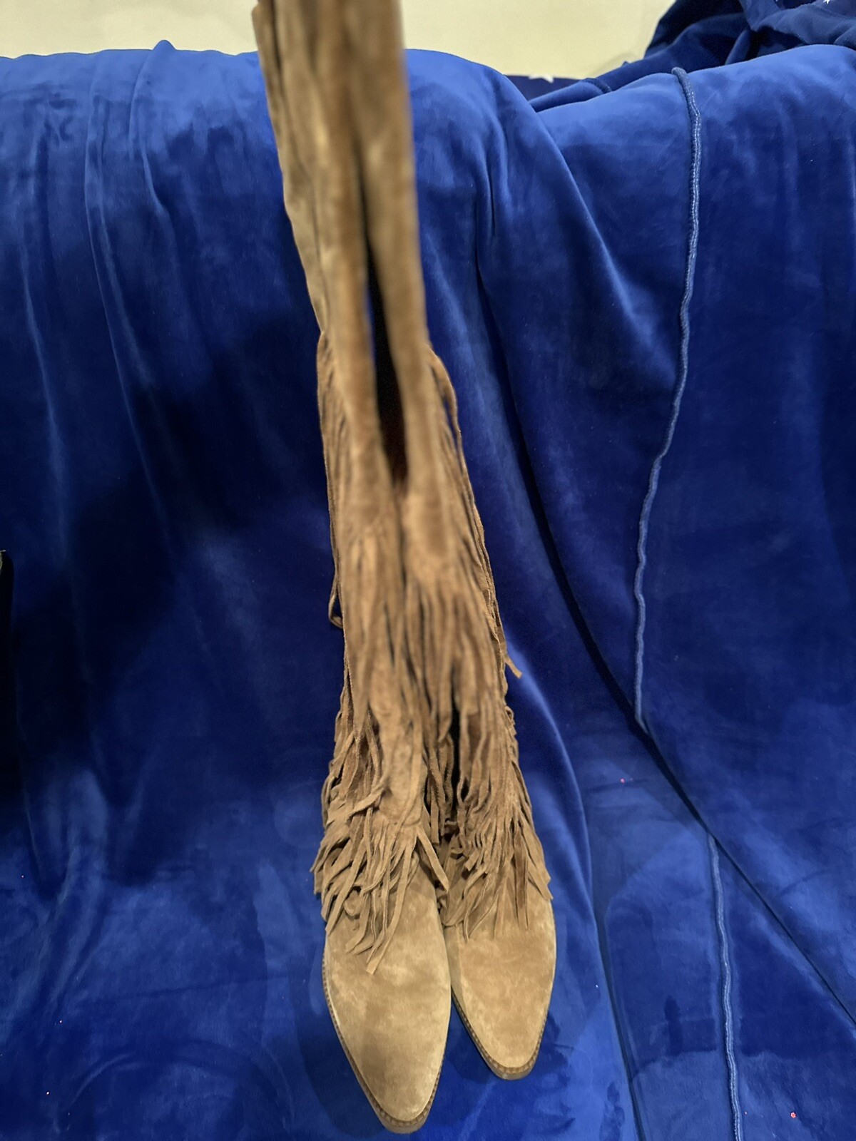 Ash Gipsy thigh high brown suede tiered fringe pull on boots Sz 8 (39M) HTF box