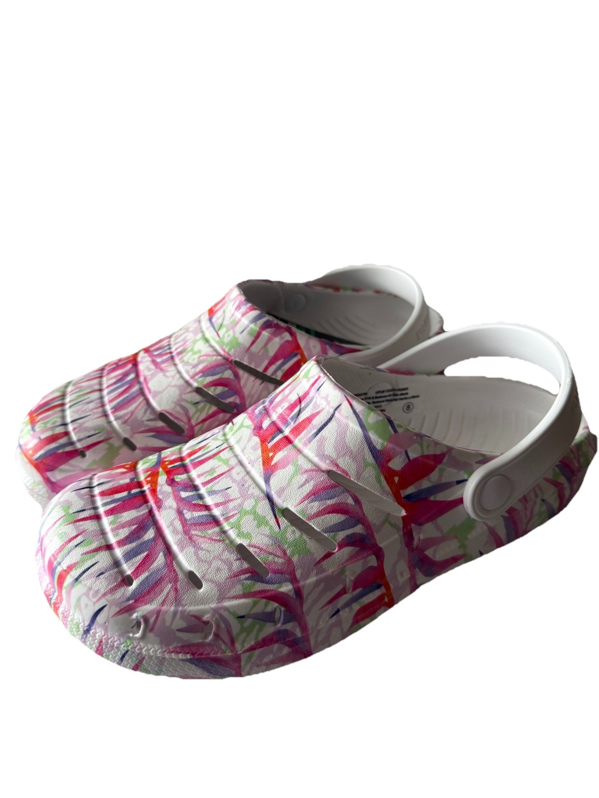 Rugged Shark White Floral-Print Slip-On Clog Slippers for Women 8 New