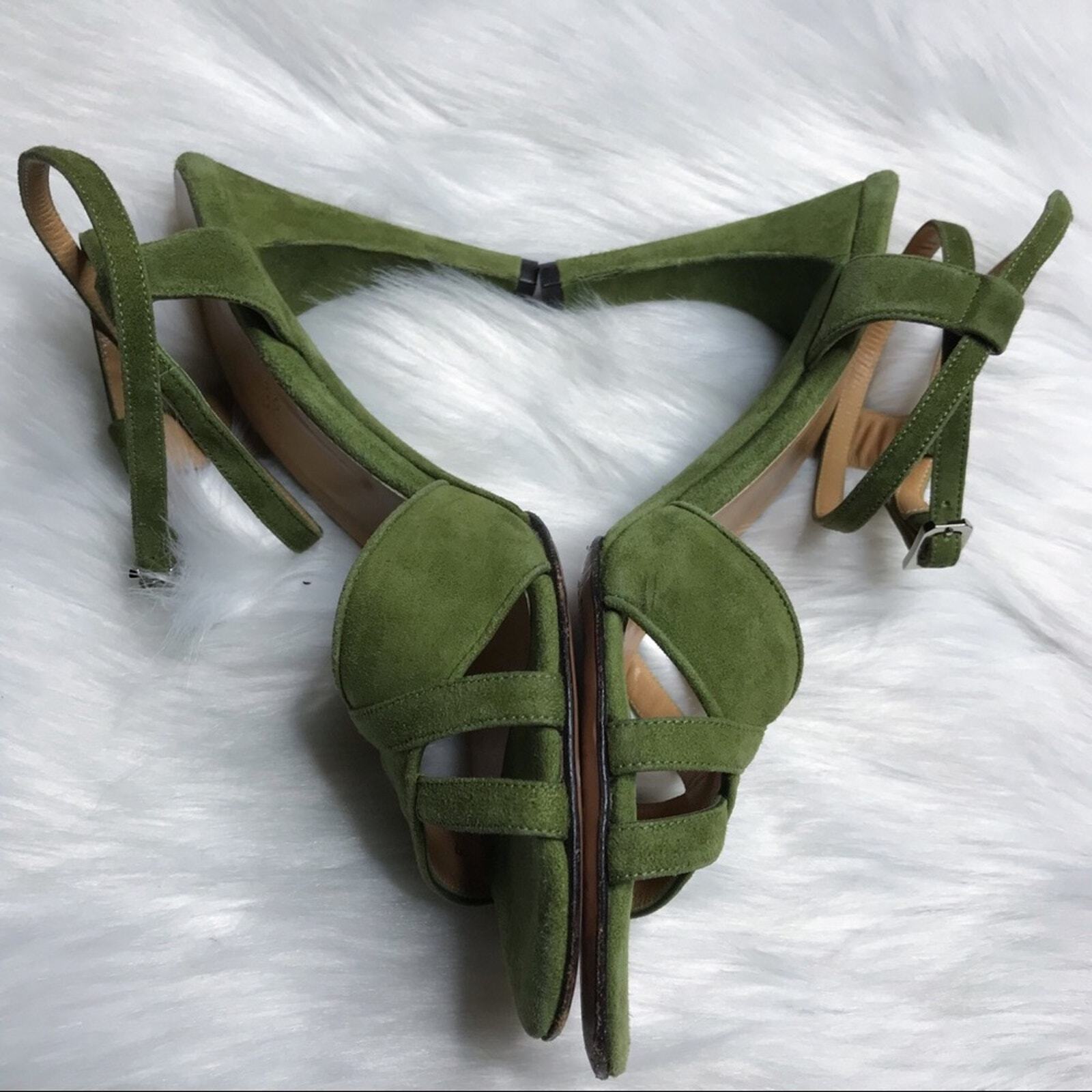 Bally Shena Suede Criss Cross Open Toe Ankle Strap Sandal Pear Green Sz 6