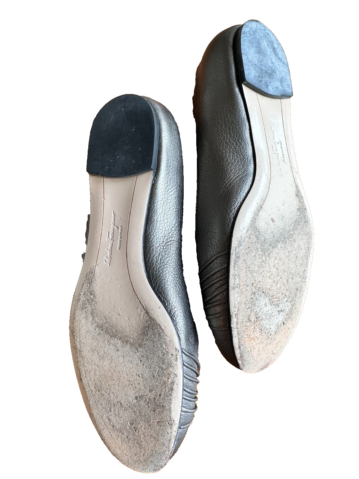 Ferragamo Taupe Metallic Ballet Flat, US Size 6B