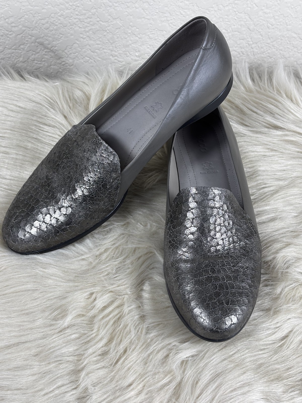 ECCO Touch 35 Loafers Women’s EU 41 US 10.5 Gray Leather Slip On Comfort