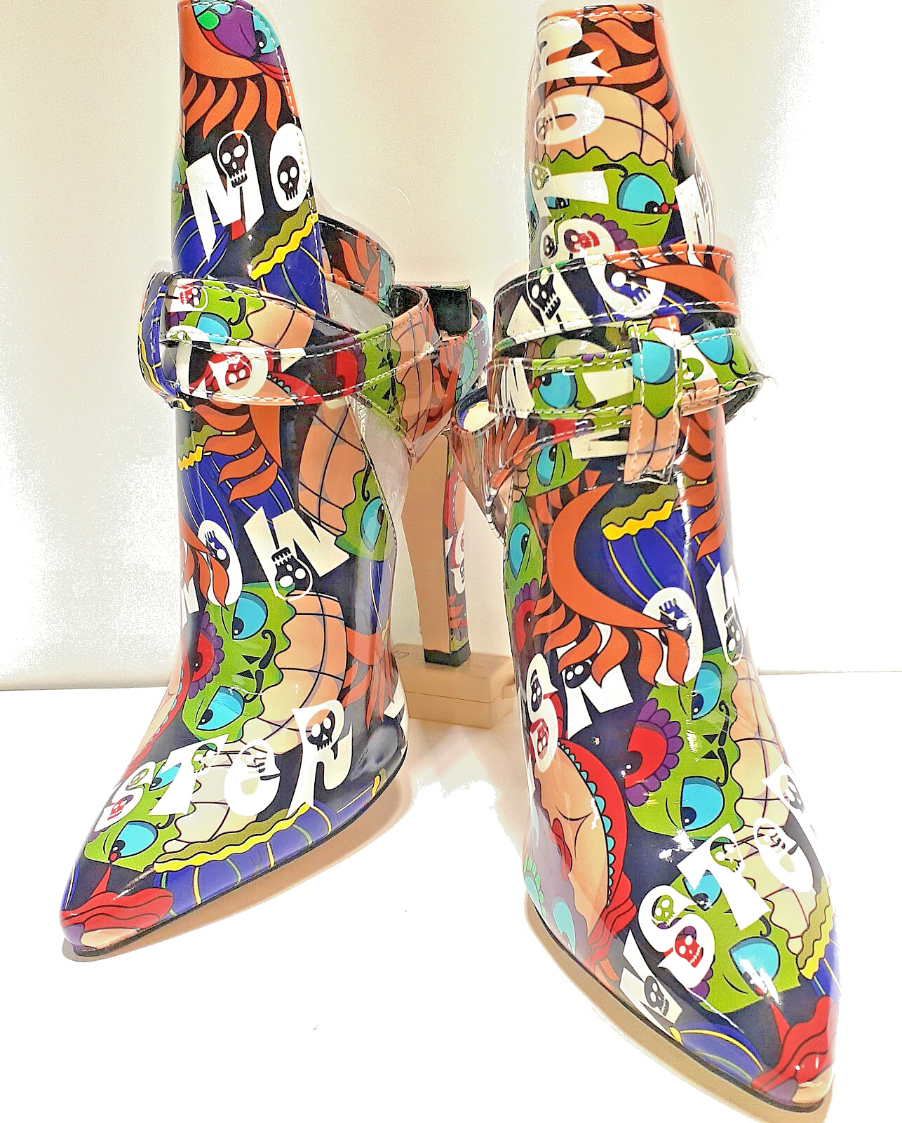 FSJ Women Round Toe High Heel Strap Shoes Side Cartoon size 8