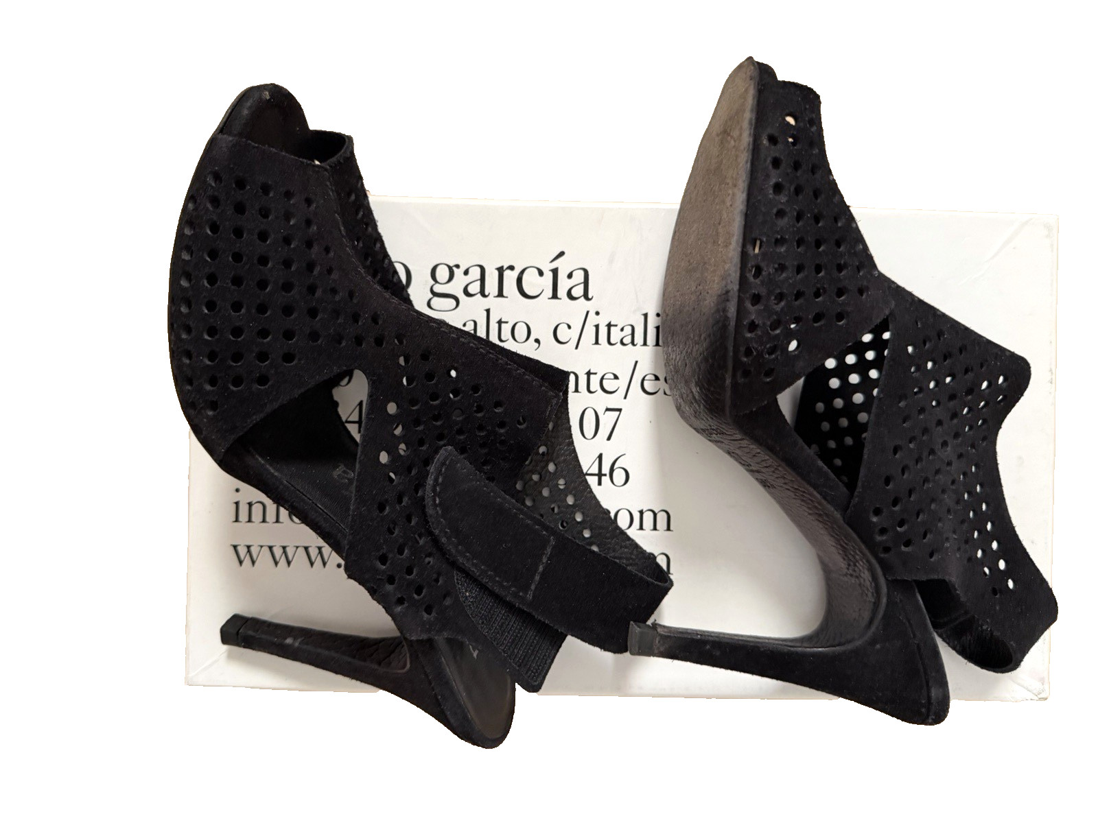PEDRO GARCIA Samana Perforated Suede Stilleto Sandals Size 38.5 Made in SPAIN