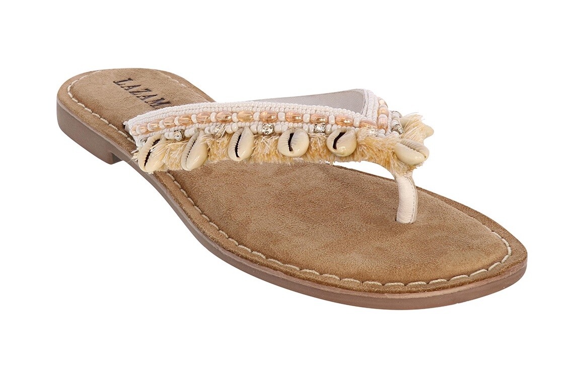 Lazamani Shell Sandal Leather Flip Flops Summer Beaded Casual Womens