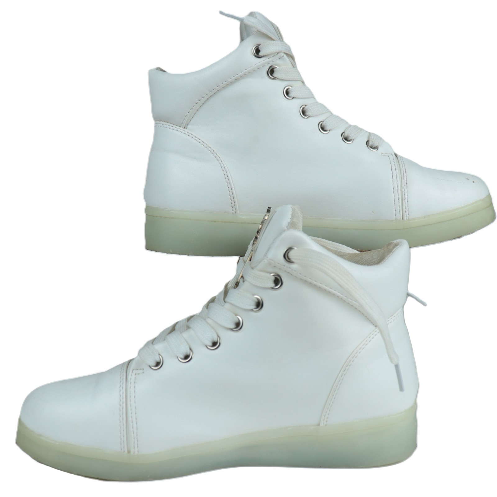 Women’s USB LED High Top Simulation Sneakers Size 7 Dance – White, Rhinestone