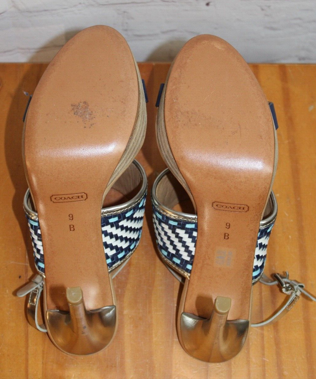 NWOT ~ Coach Steffi Heels Pump Slingback Shoes ~ Blue Tan Silver ~ Sz 9B ~ Q1861