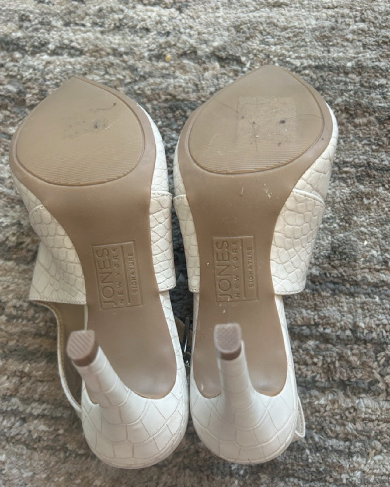 Jones New York Beige Leather Croc Embossed Pointed Toe Slingback Heels US 7.5