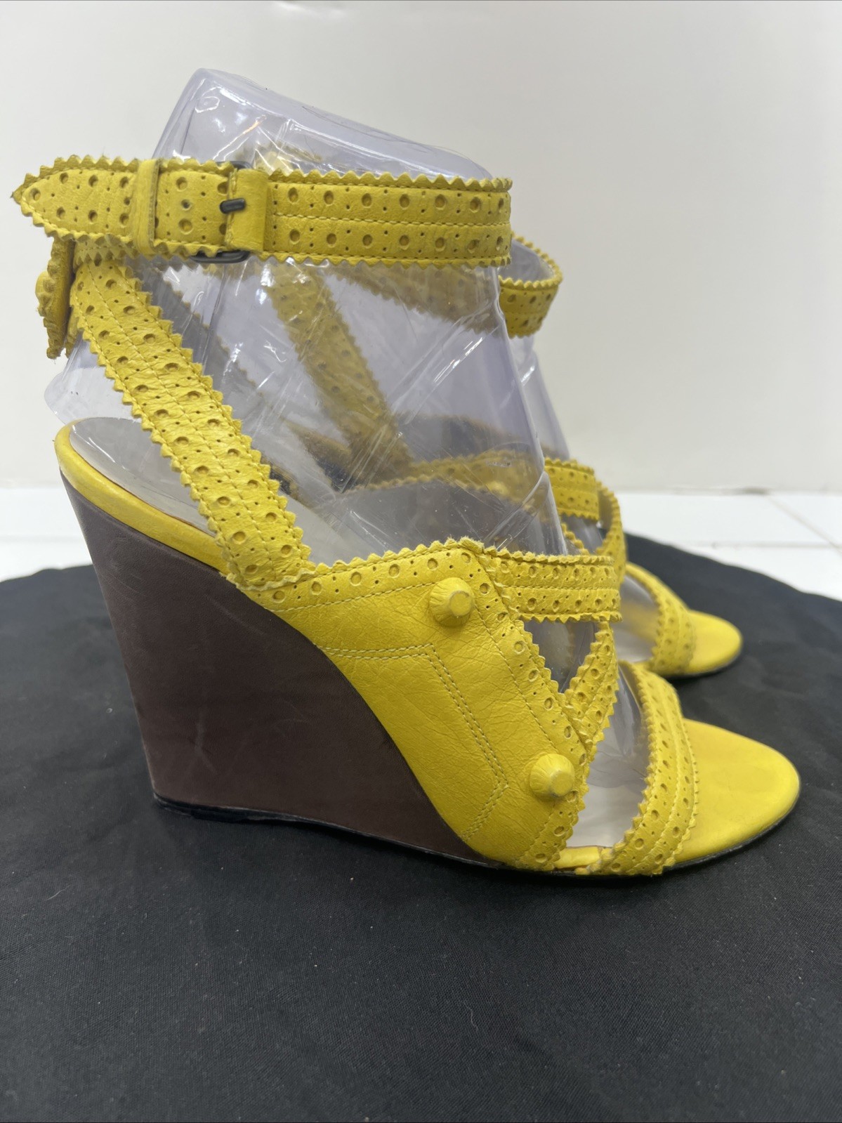 Balenciaga 40 Wedge Sandals Mules Gladiator Caged Pump Booties Yellow City Studs