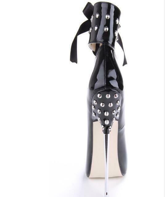 Womens Pointed Toe Ankle Strap Rivet 16cm High Heel Lace Up Stilettos Clubwear