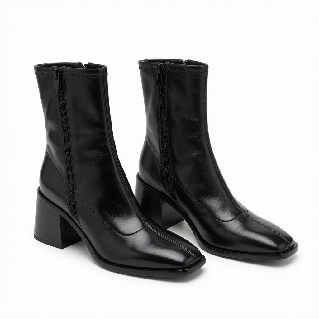 Sam Edelman «Wells» Black Leather Block Heel Boots Size 6M