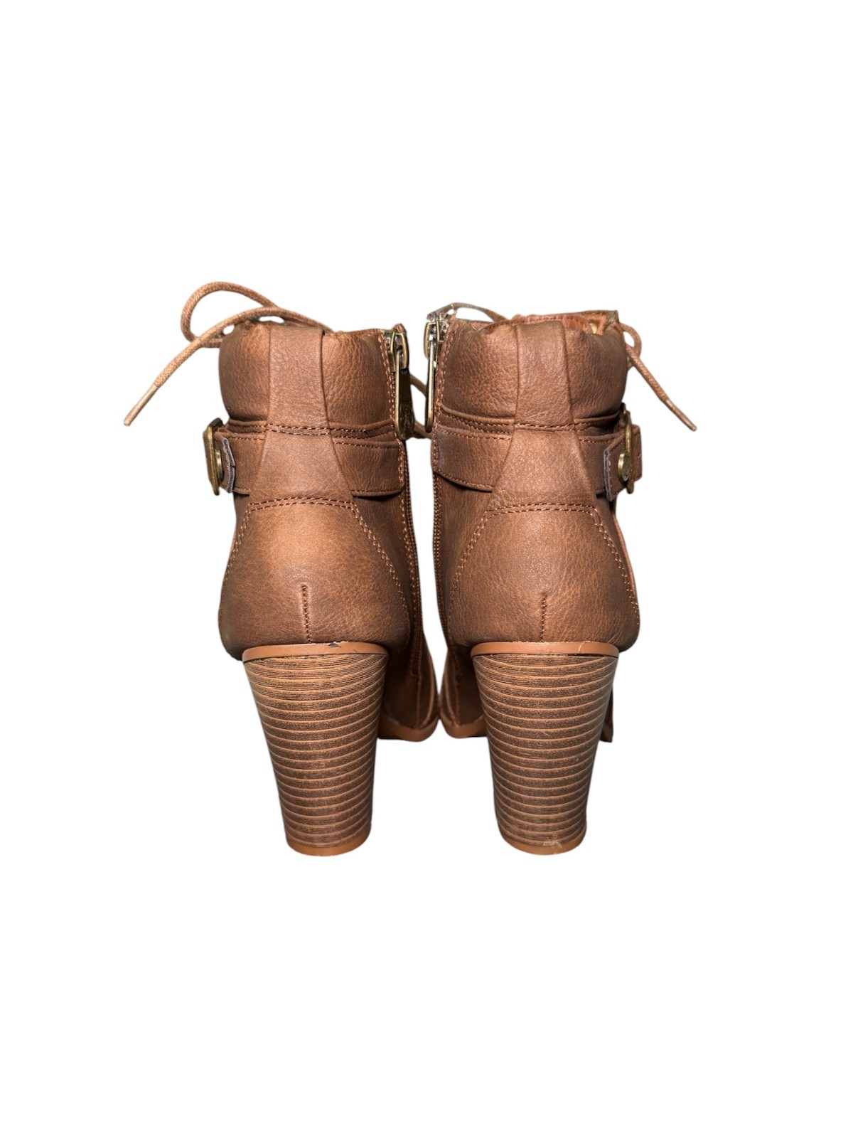 Daisy Fuentes Kloudie Brown Lace Up Zip Up Combat Block Heel Booties Size 6.5M