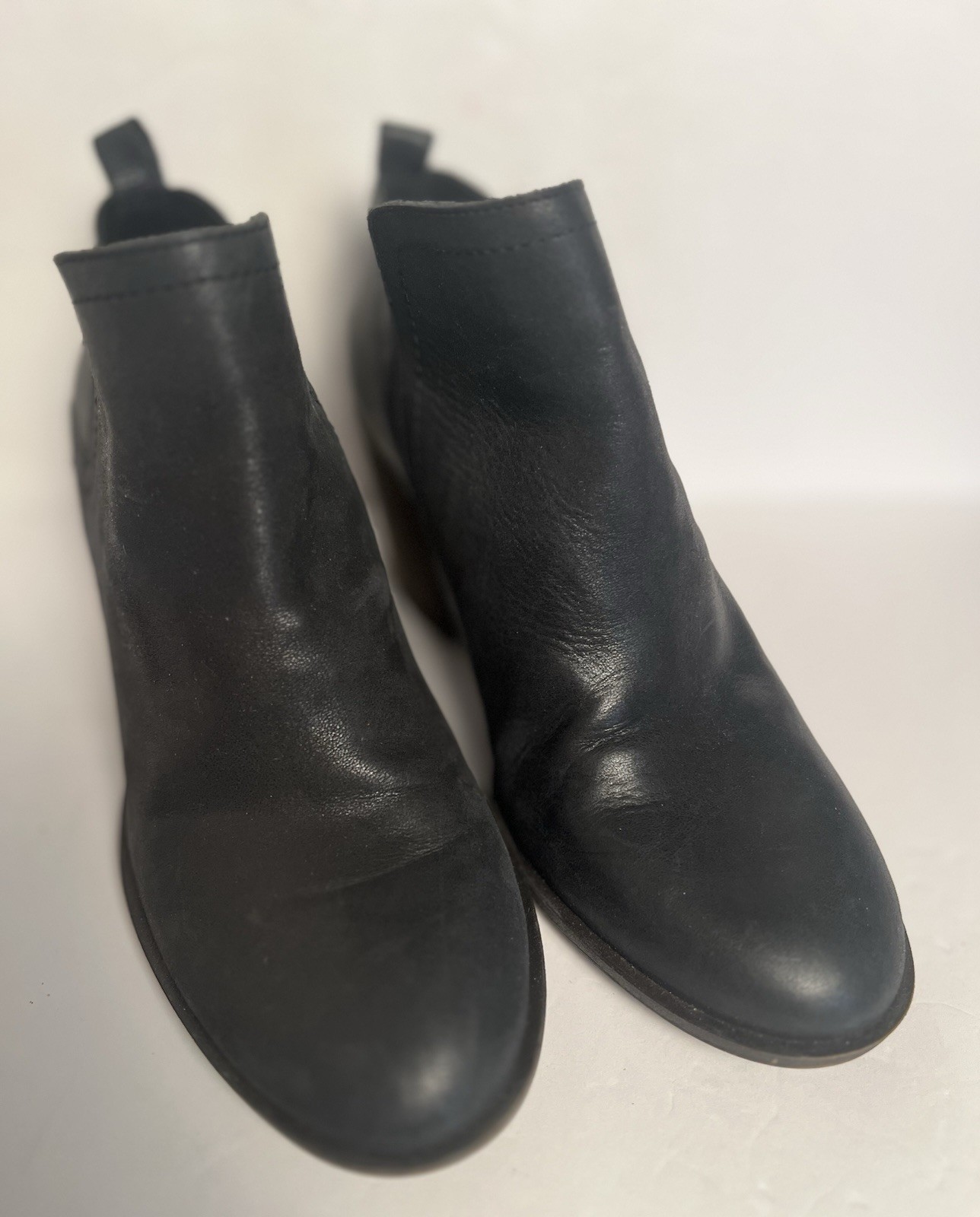Lucky Brand Ankle Boots 7.5 Black Leather Victorey Booties Zip Slip-On Boho
