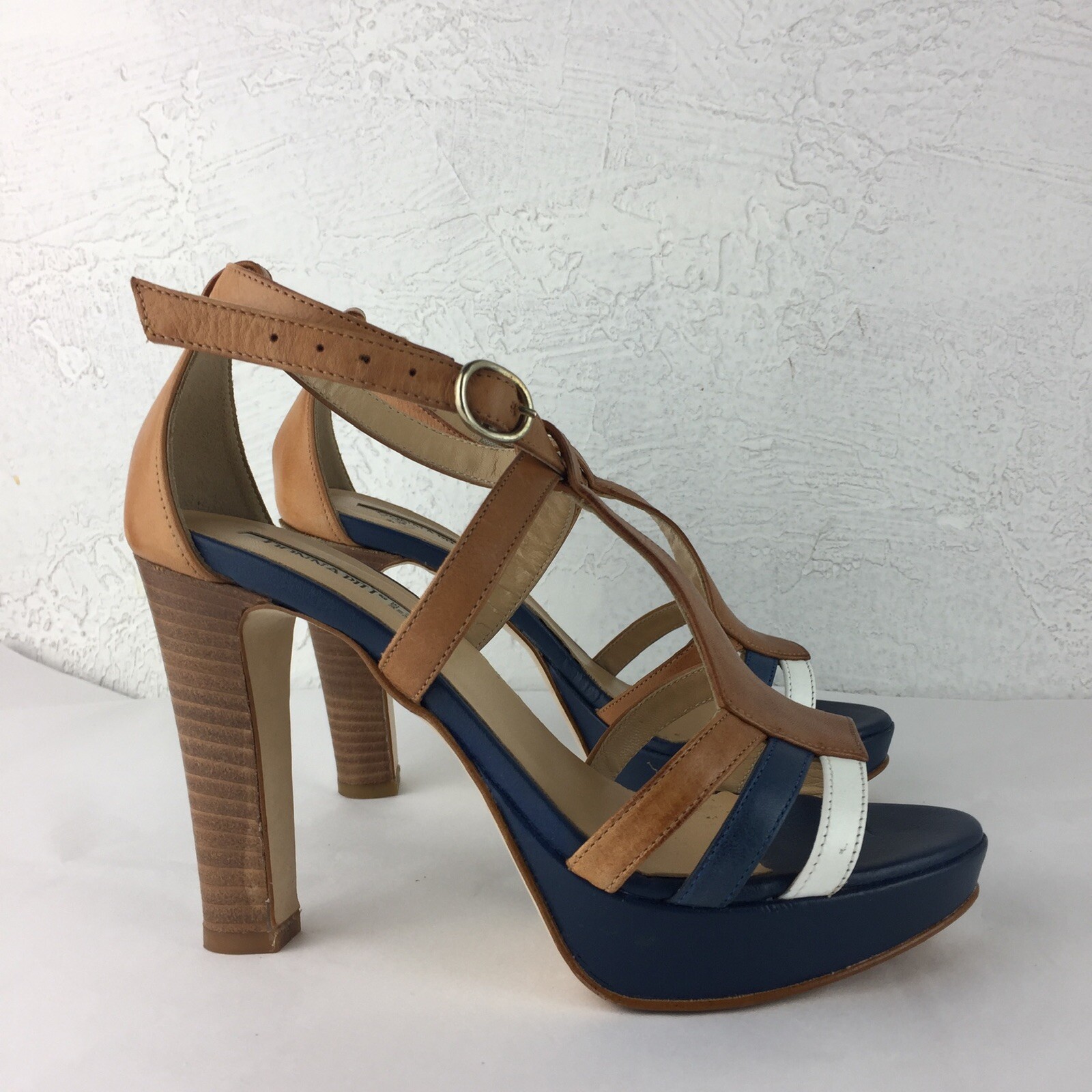 Donna Più Colorblock Ankle Strappy Platform Heel Shoes Sandals Leather 36 US6