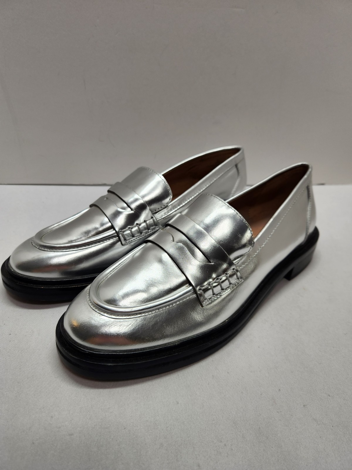 Madewell The Vernon Loafers Flats Sz 8.5 Silver Specchio Metallic Leather Slip