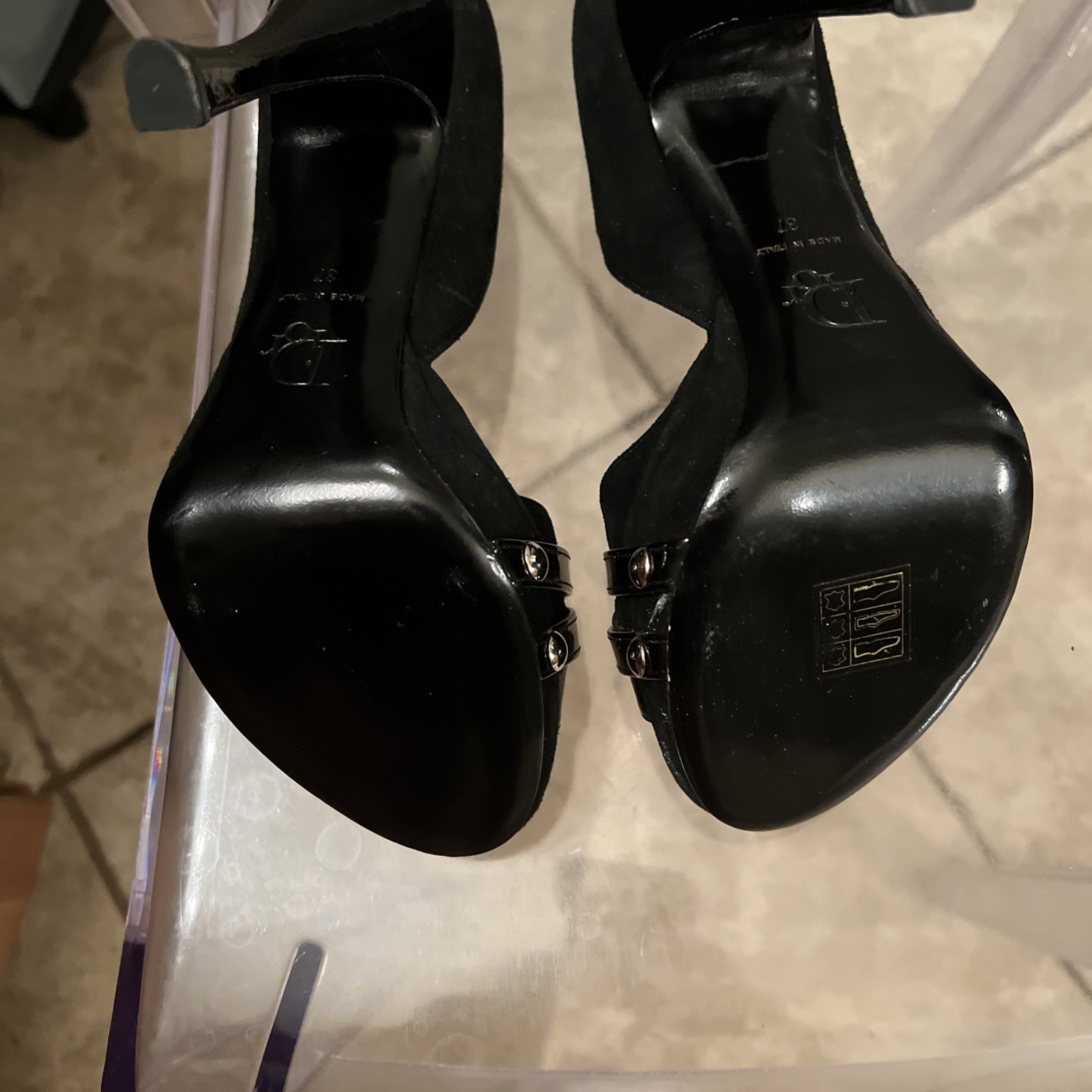 Christian Dior Black Suede Patent Leather logo buckle D’orsay heels Vintage EU37
