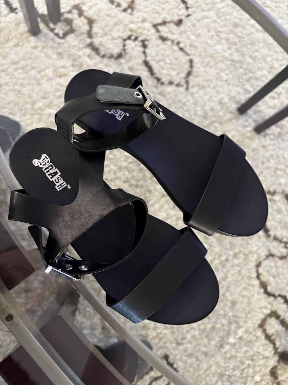 Black Leather Buckle Sandals By TRASH Sz 6
