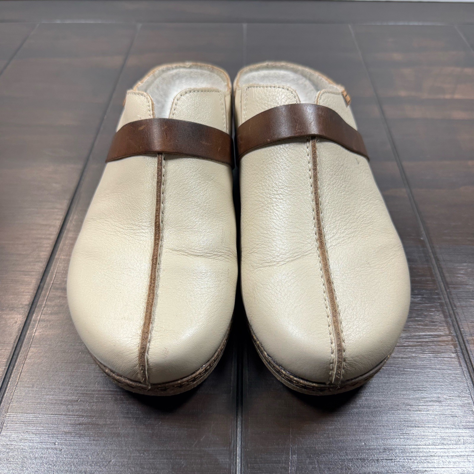 Pikolinos Granada Women’s Medium Heel Clogs Marfil Calfskin Leather Sz 39