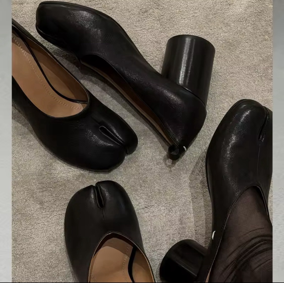 Women’s Black Faux Leather/Leather TABI Block Heel Pumps Slip On Logo Solid 8