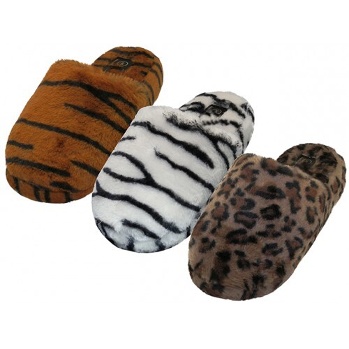Women’s Slippers Animal Print Plush Bedroom Sandals S M L XL