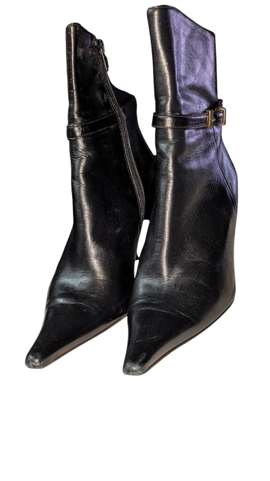 Vintage Albert Nipon Black Leather Pointed Toe Ankle Boots Heels Sz 7.5 M In Box
