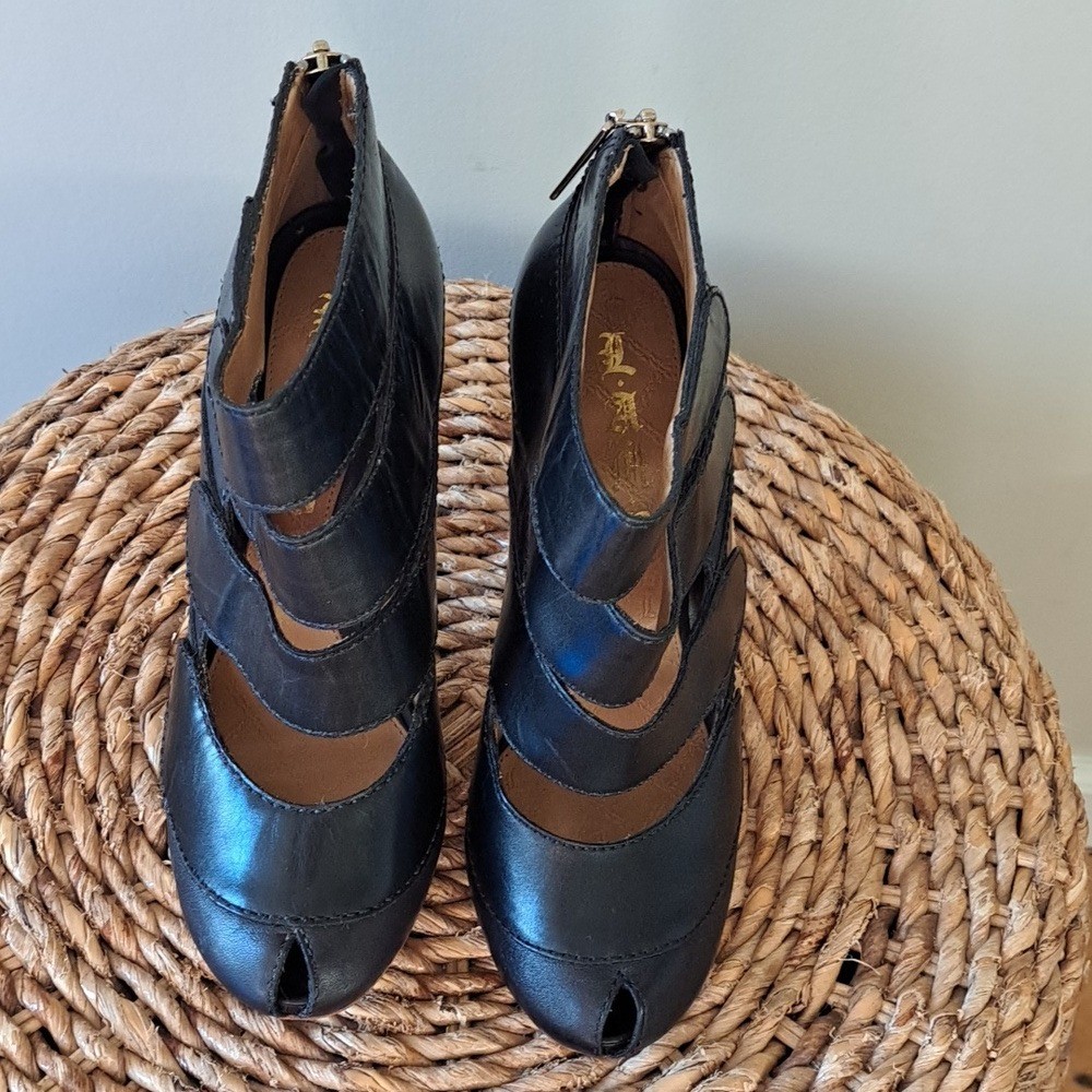 Lamb Womens Luxury Designer Black Leather Stileto Caged 4.75″ Heels S-8