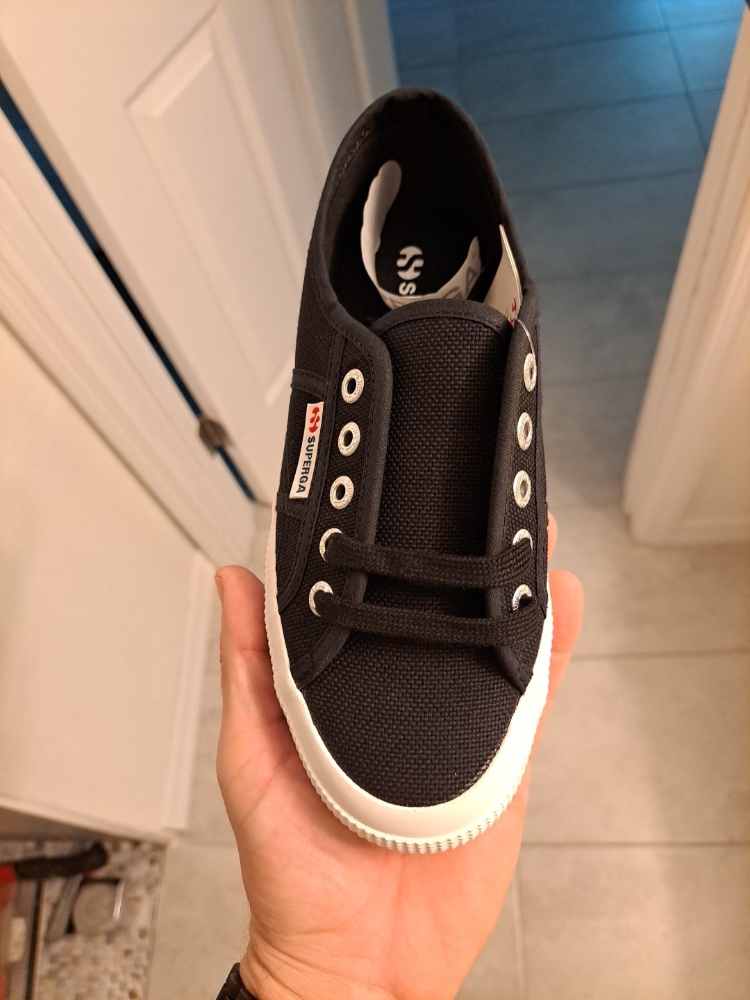 Womens Size 5 Men’s Size 3.5 Superga Black And White Italian Sneakers Brand New