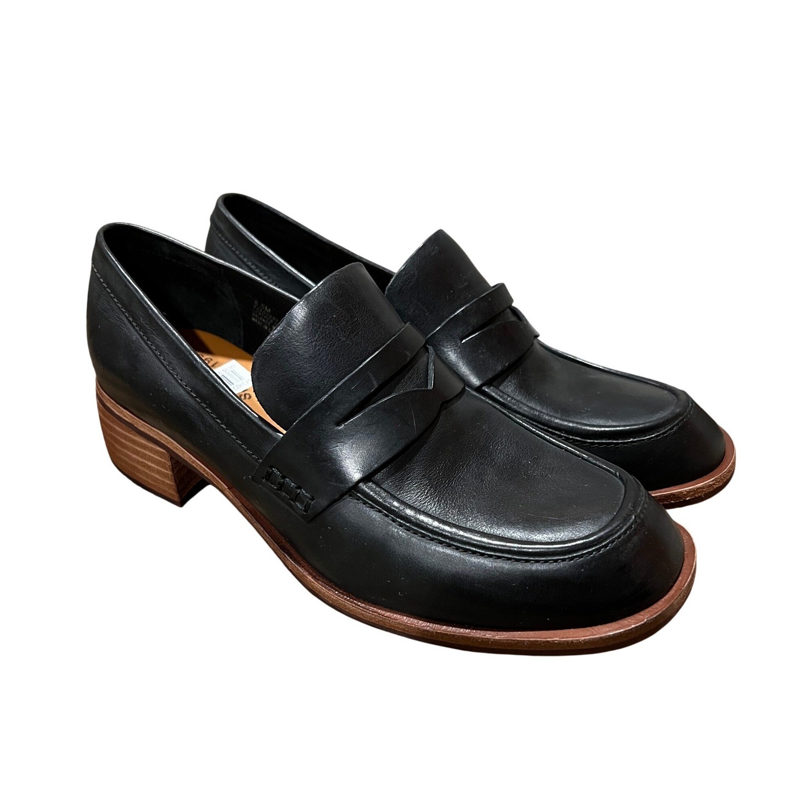 Kork-Ease Black Leather Keegan Penny Loafers Block Heel Womens 8.5