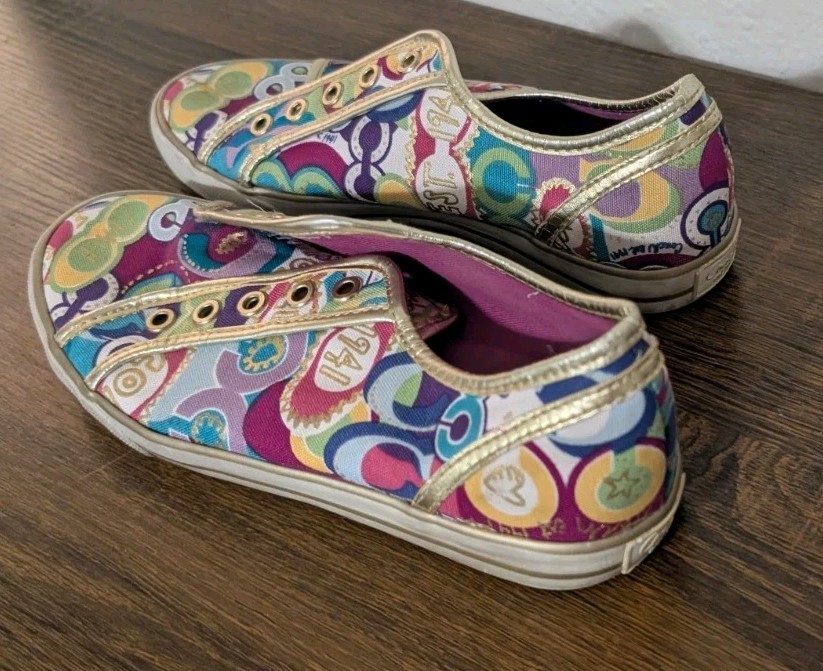 Coach Ladies Dee Pop C Sneakers Multicolor Gold Trim 7.5 B No Laces